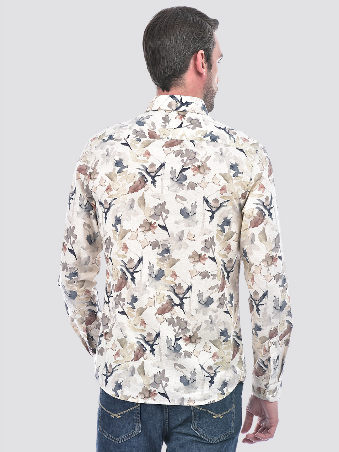 Numero Uno Men Floral Print Beige Shirt